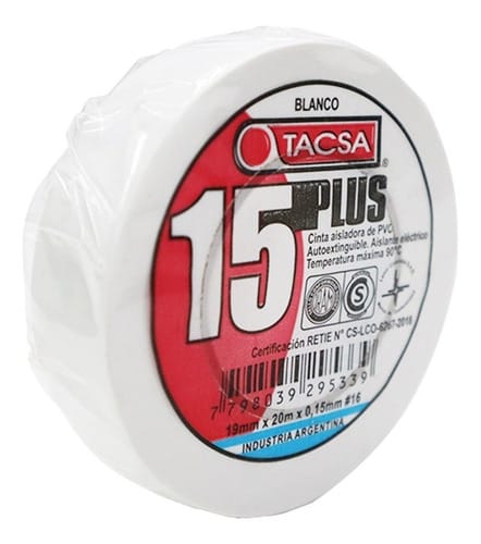 Cinta aisladora Tacsa plus blanca 20mts  [UM 10u | 100u]