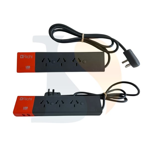 Zapatilla 3 tomas + usb doble grafito Richi  [UM 1u ]