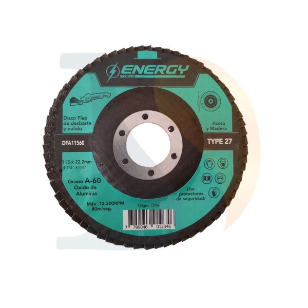 Disco flap p/acero y madera 115×22.2mm G60 Energy  [UM 10u | 20u | 200u]
