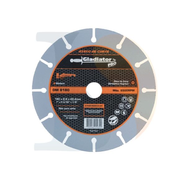 Disco de corte p/madera 180×1.5×22.2mm Gladiator  [UM 1u | 25u | 50u]