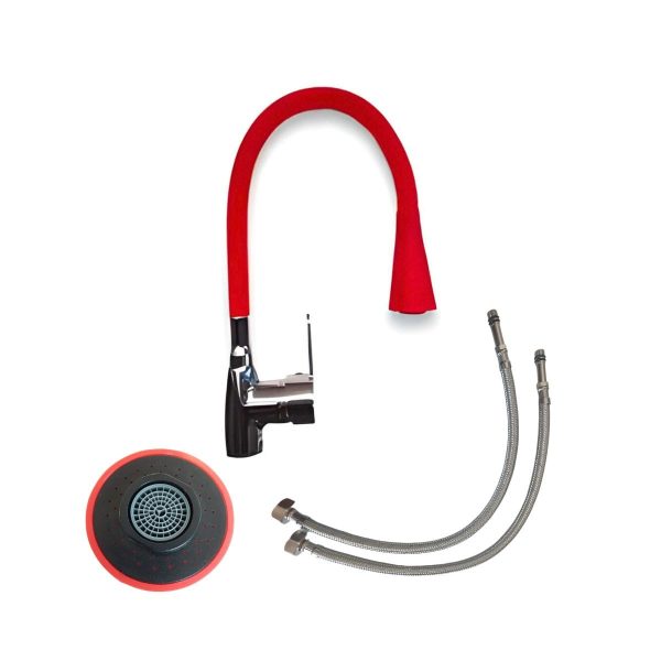 Griferia monocomando flexible cocina rojo  [UM 1u | 12u]