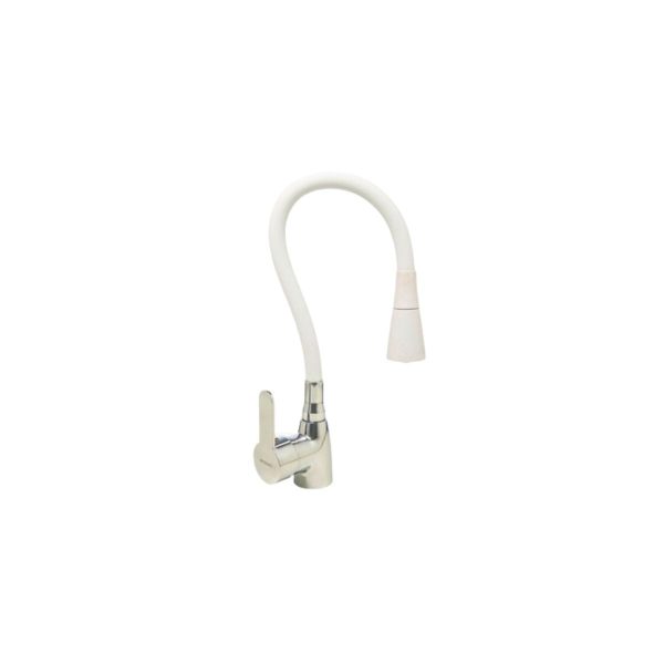 Monocomando Seul pico giratorio flex cromada blanca  [UM 1u | 20u]