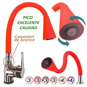 Monocomando Seul pico giratorio flex cromada roja  [UM 1u | 20u]