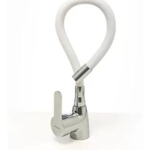 Monocomando Miami pico flexible mesada cromada blanca  [UM 1u | 20u]