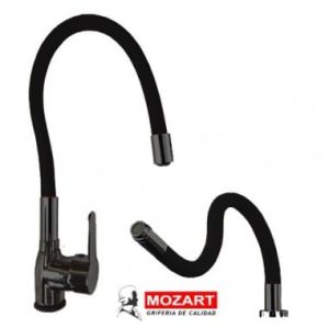 Monocomando Miami pico flexible mesada cromada negra  [UM 1u | 20u]