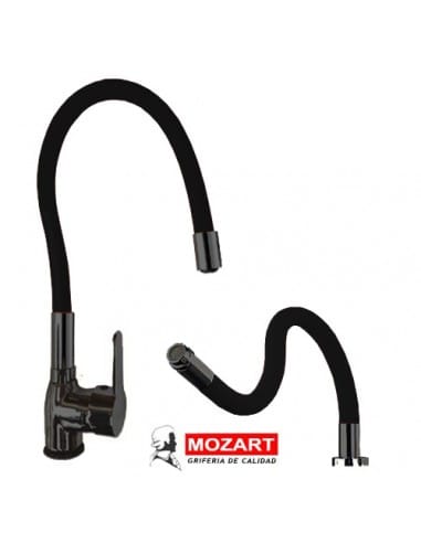 Monocomando Miami pico flexible mesada cromada negra  [UM 1u | 20u]